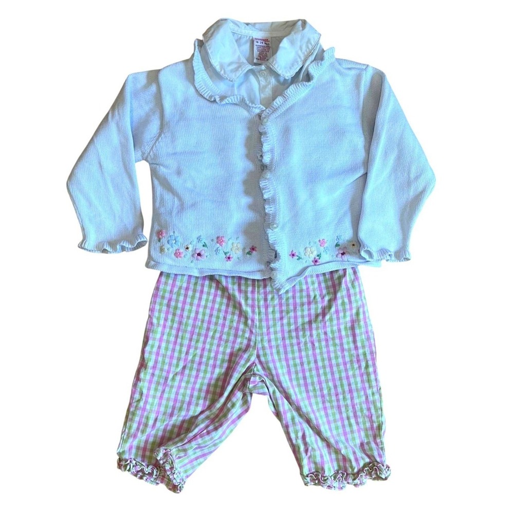 Vintage Gymboree 3pc Set Girl 24M Y2K Baby Cottagecore Embroidery Gingham Retro